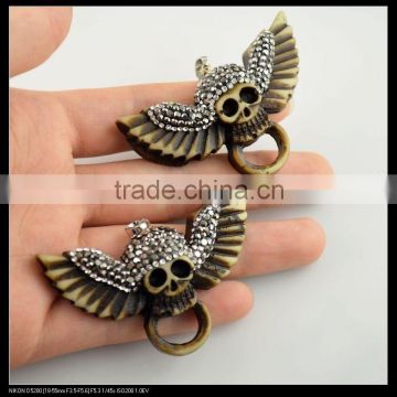 LFD-0097P ~ Wholesale Charm OX Bone Carved Skull Pendants Necklace Crystal Rhinestone Paved Pendant Jewelry Making