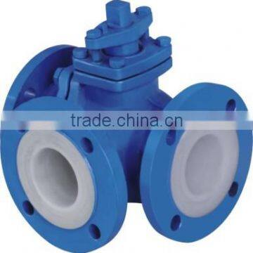 PFA Lined Ball Valve 3 Way for high corrosive fluid