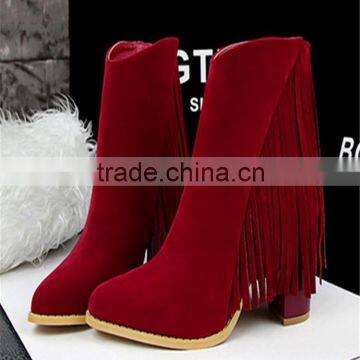 70mm Girl Tassel Thick Heel Red Suede Nude Mature Sexy Women High Heels Boots photo-3