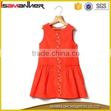 Special front floral embroidered corduroy bright baby girls birthday dresses                        
                                                                                Supplier's Choice