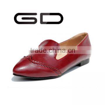 latest design lady pointed toe deep red loafer shoe flat