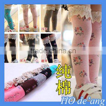 HOGIFT Wholesale children flower and lace stocking,Soft and Comfortable Cotton princess dress Stockings,Knee-high socks