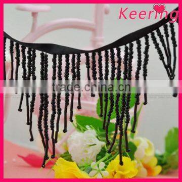 wholesale fashion black ribbon and beaded ribbon trim for curtain WTP-1281