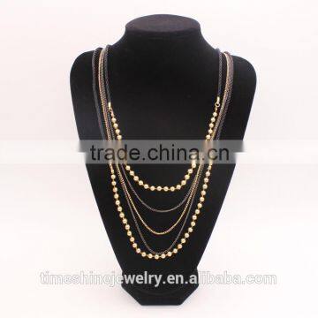 New Designed Women Multi Strand Layered Gold Plastic Beads Chain Necklace
