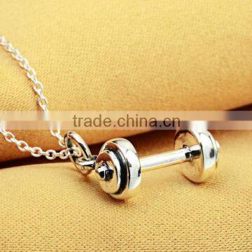 925 Sterling Silver Barbell Pendant Necklace