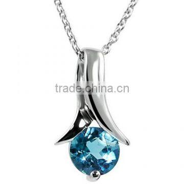 1ct. Blue Topaz Solitaire Pendant-Necklace in Sterling Silver 18" Chain silver solitaire topaz pendant