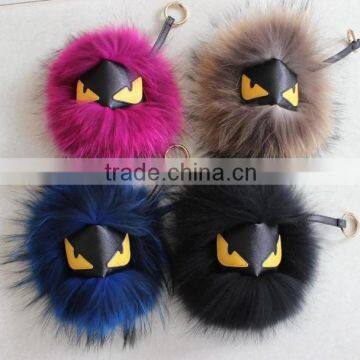 Black fur Pom Pom real fur monster doll keychain charm bug bags karlito golf cart bag pendant strap