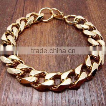 Birthday gifts for men 24k gold cable chain stainless steel cuff bracelet