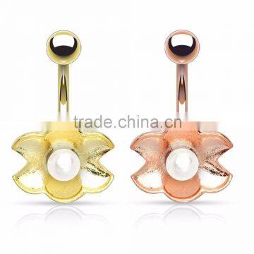 Gold Plated Open Clamshell Belly Bar Navel Ring