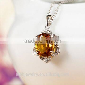 Hot 925 Silver 18K Gold Plated Inlay Blue Topaz Yellow Citrine Precious Natural Gemstone Pendant Necklace Turkish Silver Jewelry