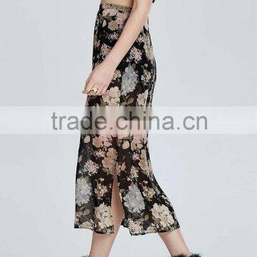 China Women Clothing Manufacturer Floral Print Ladies High Waist Pleated Maxi Skirt
