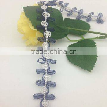 elegant braid trim romantic rosebud white bow navy organza flower lace trims