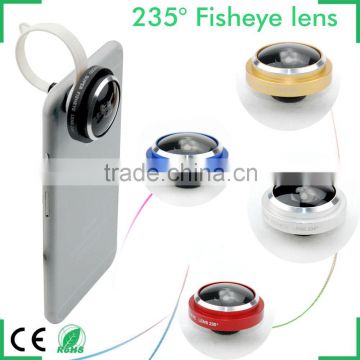 Detachable Optical glass lens Circle clip 235 degree super fisheye lens for mobile phone