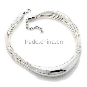 Wholesale Jewelry Stately Steel Multi-Strand Genuine Leather Necklace Vners