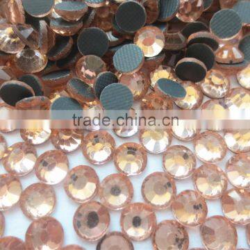 wholesale manufacture super shine ss20 lt peach color iron on glue hotfix stone for belt