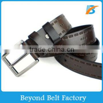 Beyond Man's 3.8cm Wide Coffee Classical Embossed Real Leather Belt