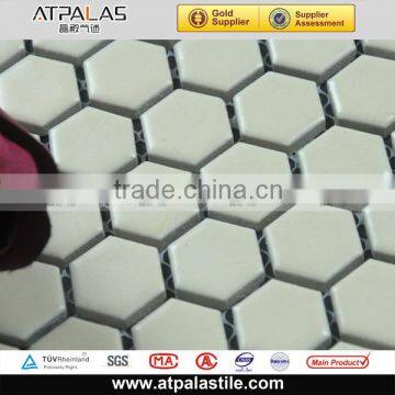 Beige hexagon ceramic background wall tile, floor & pool non-slip mosaic E19LY-02