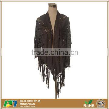 Women Hollow Out Faux Suede Fringe Scarf Leather Shawl