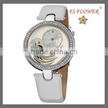 White Leather Watch Strap Beautiful Ladies Watch 3ATM Water Resistant Stainless Steel Watch Case