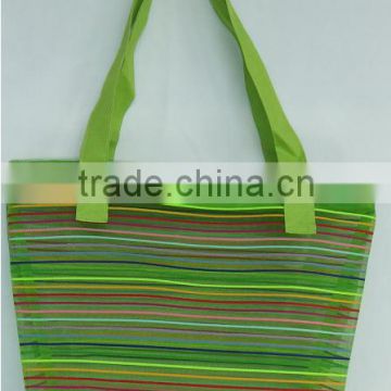 Ten color strip nylon mesh beach tote bag