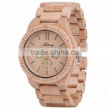 Maple Case Even Strap /Wooden Watch Japan's Six-pin With a Calendar Movement