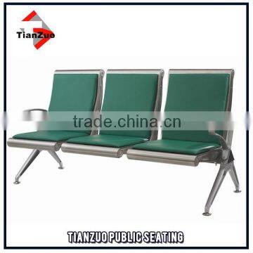 Cushioned 304 stainless steel 3 seater waiting chair