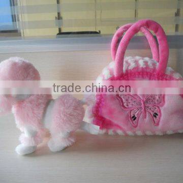 plush dog with bag / cute dog /plush toys/ Stuffed toy/Miss dog