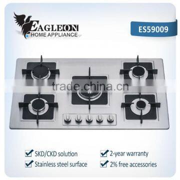 Special cast iron pan support S.S panel gas hob with five burner Customize design