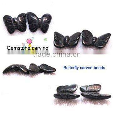 Fashion lowest cost loose gemstone butterfly carved blue sandstone beads for pendant