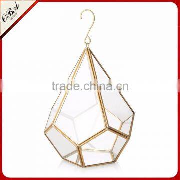 Factory direct sale indoor plants golden geometric hanging glass terrarium