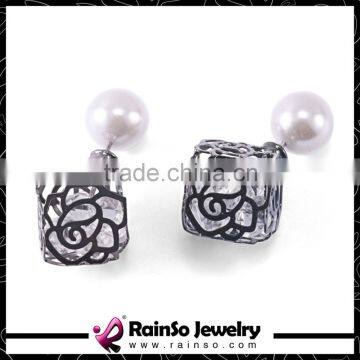 Exotic Women Stylish Two Hollowed Double Sides Gold Plated Ball Studs Earrings 1 Pair