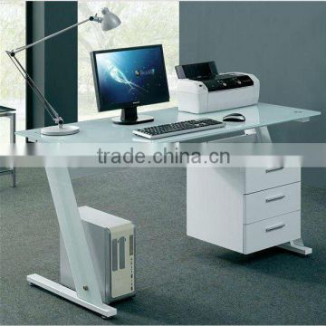 Black White Glass Computer Desk PC Table Home Office and with Filing Cabinet