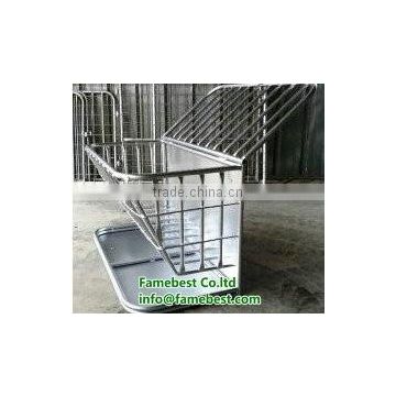 Galvanized Hay Rack with trough and top cover painted silver