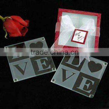 love engraved glass coasters for wedding gift favor