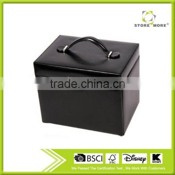 Black Luxurious Leather Jewelry Ring Earring Box Case with Mirror & Lock Leather Jewelry Box