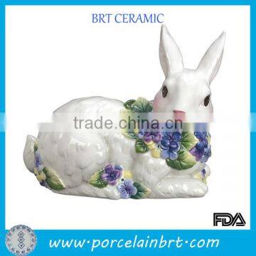 Hot sale flower rabbit figurine decoration wedding accessory