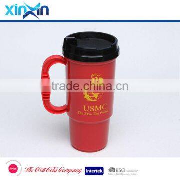 Duble wall travel mug/w handle Coffee mug cup with lid