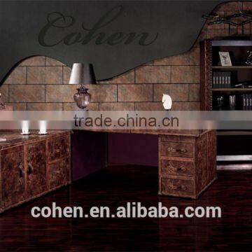 Cohen Antique Classic European Furniture Design Genuine Cowhide Leather Solid Wooden Office Desk Furniture for Sale photo-3
