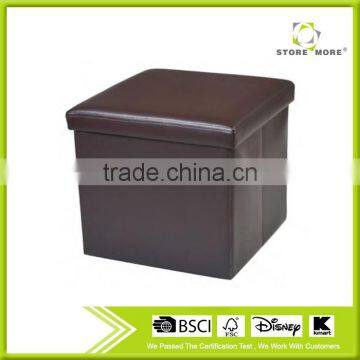 Red Faux Leather Storage Ottoman Cube Portable Foot Rest Stool photo-3