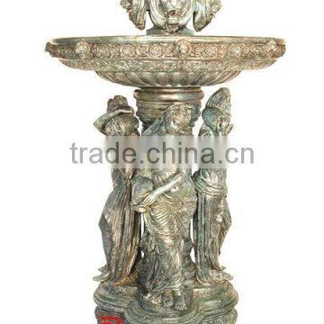 bronze lion head sculpture statue and beatiful outdoor lady fountain