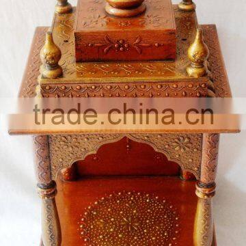 Hand Painted Copper Finish Mini Wooden Temple With Drawer photo-6