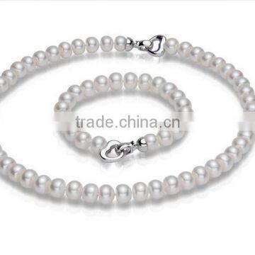 Simple 9-10mm Necklace Bracelet Freshwater Pearl Set photo-2
