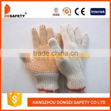 DDSAFETY 2017 Natural Seamless Cotton Knitted Working Gloves with Orange PVC Dots