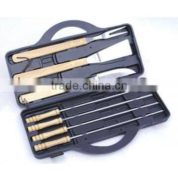 BQ-0005 / 7 pcs rubber wood handle BBQ tool bar b que
