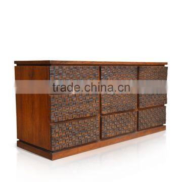 Buffet Console Batik Carved Brown Teak Wood Furniture photo-2