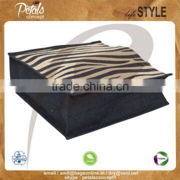 PP Laminated Jute Tote Bag With Padded Rope Handle & With One Color Two Side Zebra Texture Print photo-6