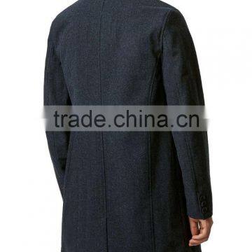 Navy Wool Crombie Overcoat Mens Single Breasted Trench Overcoat Lapel Turn-down Collar Winter Coat Jacket photo-3