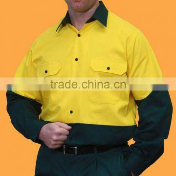 100% cotton 2 contrast colors open front mens work shirts