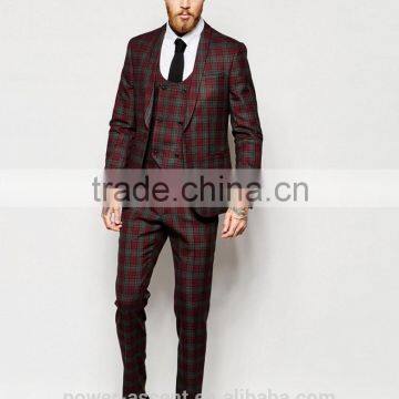 2016 Men's Red Tartan Check Slim Fit Suit Jacket photo-4