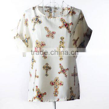 Hot Sale European Style Plus Size Batwing Sleeves Printing Chiffon Blouse Shirt for Women , Casual Chiffon Blouse &tops photo-5